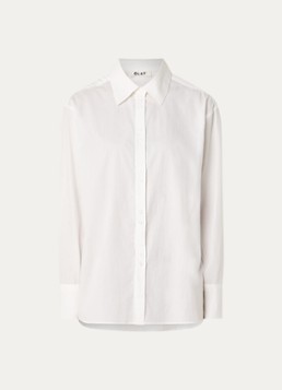OLAF Dames Oversized blouse met logo in de kleur Gebroken wit, maat: S