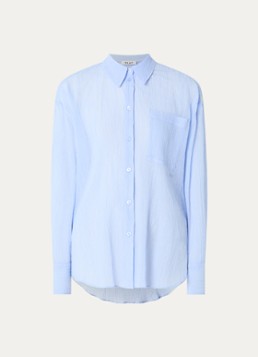 OLAF Dames Semi-transparante oversized blouse met structuur in de kleur Blauwgrijs, maat: M