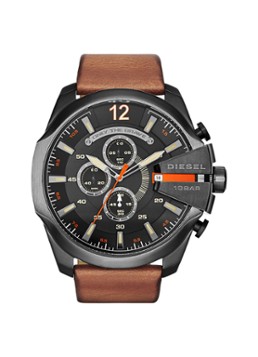 Diesel Heren Horloge Mega Chief bruin DZ4343 in de kleur Antraciet