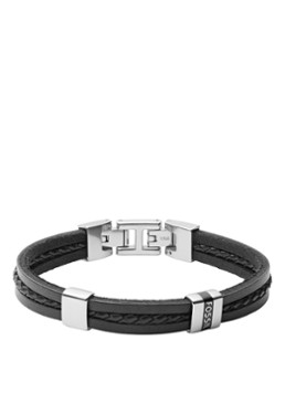 Fossil Heren Armband van leer JF03686040 in de kleur Zwart