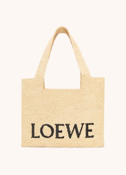 LOEWE Dames Font Medium shopper van raffia met afneembare schouderriem in de kleur Beige