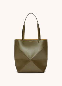LOEWE Dames Puzzle Fold Medium shopper van kalfsleer in de kleur Bronsgroen