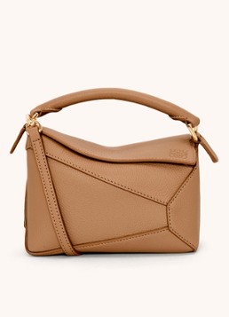 LOEWE Dames Puzzle Edge Mini handtas van kalfsleer in de kleur Lichtbruin