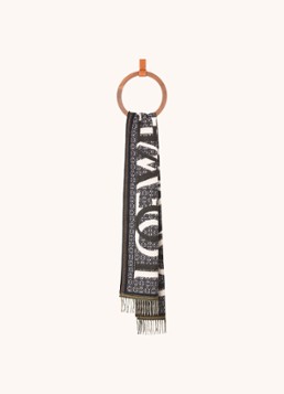 LOEWE Dames Love sjaal in kasjmierblend met logo 180 x 30 cm in de kleur Donkerblauw