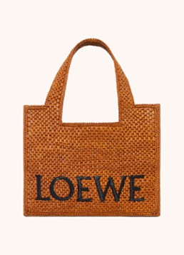 LOEWE Dames Font Small shopper van raffia met afneembare schouderriem in de kleur Cognac