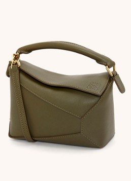 LOEWE Dames Puzzle Edge Mini handtas van kalfsleer in de kleur Bronsgroen
