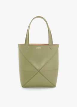 LOEWE Dames Puzzle Fold Mini shopper van kalfsleer in de kleur Olijfgroen