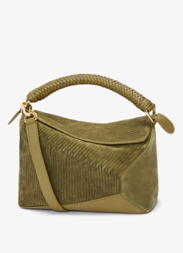 LOEWE Dames Puzzle Edge Diamond Small handtas van suède in de kleur Mosgroen