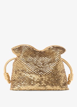 LOEWE Dames Flamenco clutch van leer met metallic finish in de kleur Goud