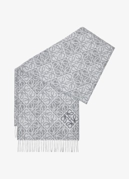 LOEWE Dames Anagram sjaal in kasjmierblend met logo 180 x 38 cm in de kleur Grijs