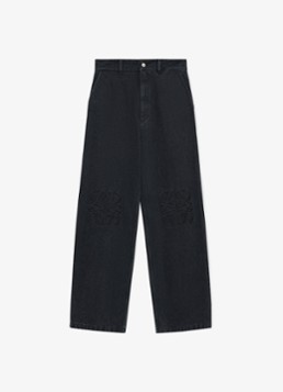LOEWE Dames Anagram high waist loose fit jeans met logoborduring in de kleur Zwart
