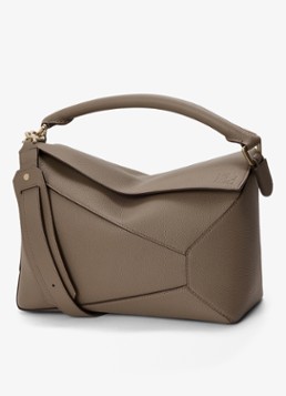 LOEWE Dames Puzzle Edge Medium handtas van kalfsleer in de kleur Taupe