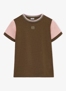 LOEWE Dames T-shirt met logoborduring in de kleur Khaki