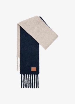 LOEWE Dames Fijngebreide sjaal in alpaca wolblend 176 x 23 cm in de kleur Donkerblauw