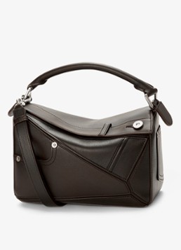 LOEWE Dames Puzzle Panta S handtas van kalfsleer in de kleur Donkerbruin