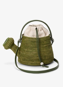 LOEWE Dames Watering Can handtas van raffia met kalfsleren details in de kleur Groen