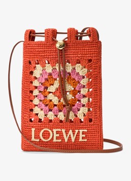 LOEWE Dames Crossbodytas van raffia met logo in de kleur Donkeroranje