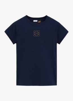 LOEWE Dames T-shirts met logoborduring in de kleur Donkerblauw