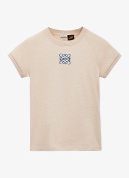 LOEWE Dames T-shirt met logoborduring in de kleur Beige