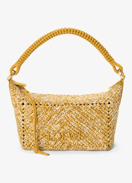 LOEWE Dames Cala Mini handtas van raffia met kalfsleren details in de kleur Mosterd