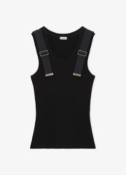 LOEWE Dames Ribgebreide tanktop met logo in de kleur Zwart