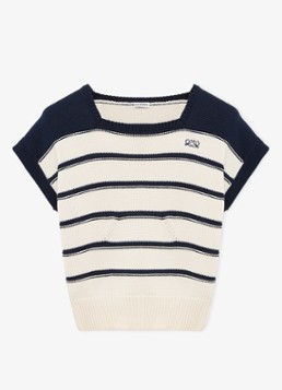 LOEWE Dames Grofgebreide top in wolblend met streepprint in de kleur Gebroken wit