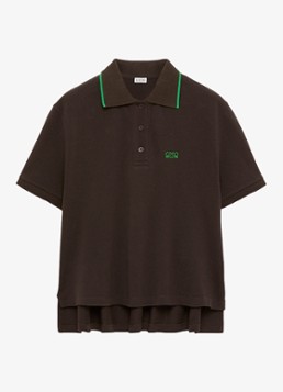 LOEWE Dames Fijngebreid T-shirt met polokraag in de kleur Bruin