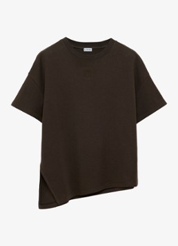 LOEWE Dames T-shirt met zijsplit en logo in de kleur Bruin