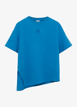 LOEWE Dames T-shirt met zijsplit en logo in de kleur Blauw