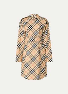 Burberry Dames Mini blousejurk met ruitdessin en strikceintuur in de kleur Camel, maat: 40