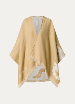 Burberry Dames Cape in kasjmierblend met logoprint in de kleur Zand, maat: One Size