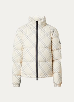Burberry Dames Ambleside puffer jack met ruitdessin en donsvulling in de kleur Creme, maat: M