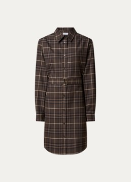 Burberry Dames Fiora mini blousejurk met ruitdessin en ceintuur in de kleur Donkerbruin, maat: M