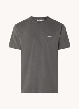 Obey Heren Lowercase Pigment T-shirt met logoborduring in de kleur Antraciet, maat: L