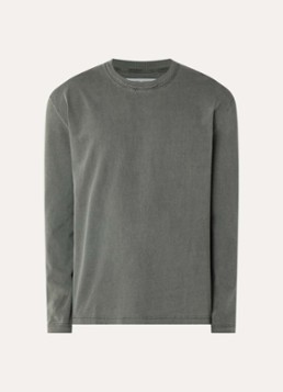 SAMSØE SAMSØE Heren Ed longsleeve met verwassen afwerking in de kleur Olijfgroen, maat: L
