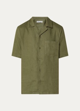SAMSØE SAMSØE Heren Oscar regular fit overhemd van linnen in de kleur Legergroen, maat: XL