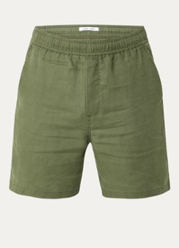 SAMSØE SAMSØE Heren Sajabari straight fit korte broek van linnen in de kleur Legergroen, maat: S