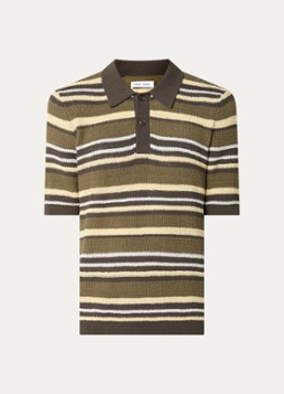 SAMSØE SAMSØE Heren Fijngebreide regular fit polo met streepprint in de kleur Bronsgroen, maat: S