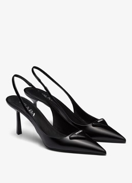 Prada Dames Slingback van leer met logo in de kleur Zwart