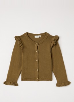 Lil 'Atelier Meisjes NMFKopa grofgebreid vest met volant in de kleur Mosgroen, maat: 98