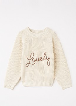 Lil 'Atelier Meisjes NMFEmlen grofgebreide trui met borduring in de kleur Creme, maat: 122/128