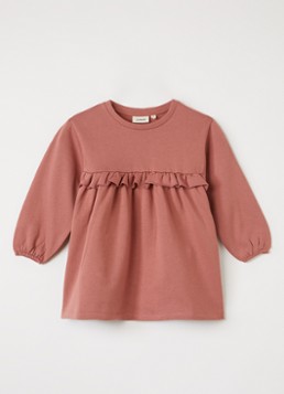Lil 'Atelier Meisjes NMFKilano trui-jurk met volant in de kleur Koraalroze, maat: 104