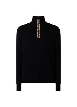 Burberry Heren Fijngebreide pullover van wol met halve rits in de kleur Zwart, maat: L