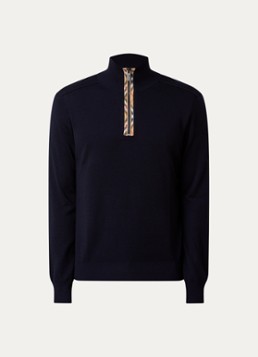 Burberry Heren Cameron fijngebreide trui in wolblend met halve rits in de kleur Donkerblauw, maat: XL