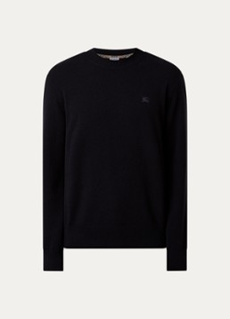 Burberry Heren Clifford fijngebreide pullover van kasjmier met logoborduring in de kleur Zwart, maat: XL