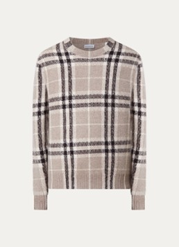 Burberry Heren Curtis fijngebreide pullover van kasjmier met ruitdessin in de kleur Grijs, maat: XL