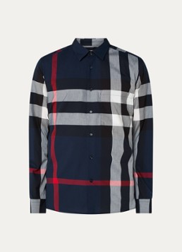 Burberry Heren Summerton slim fit overhemd met ruitdessin in de kleur Donkerblauw, maat: M