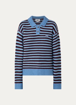 Obey Dames Grofgebreide trui in wolblend met steepprint in de kleur Blauw, maat: L