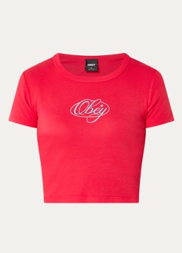 Obey Dames Scripty T-shirt met logo in de kleur Rood, maat: S