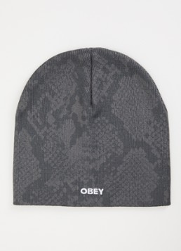 Obey Dames Silo muts met logoborduring in de kleur Grijs, maat: ONE SIZE
